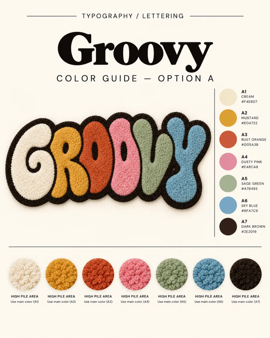 Groovy tufting pattern colour guide — Lettering