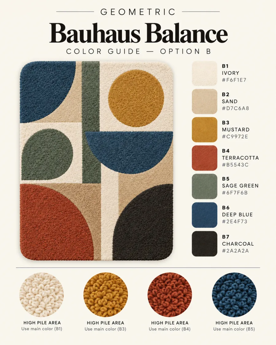 Bauhaus Balance tufting pattern colour guide — Geometric