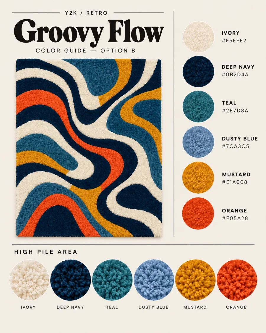 Groovy Flow tufting pattern colour guide — Y2K / Retro