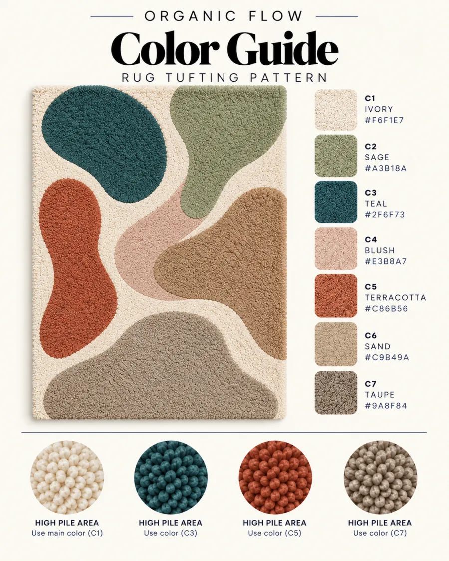 Organic Flow tufting pattern colour guide — Abstract