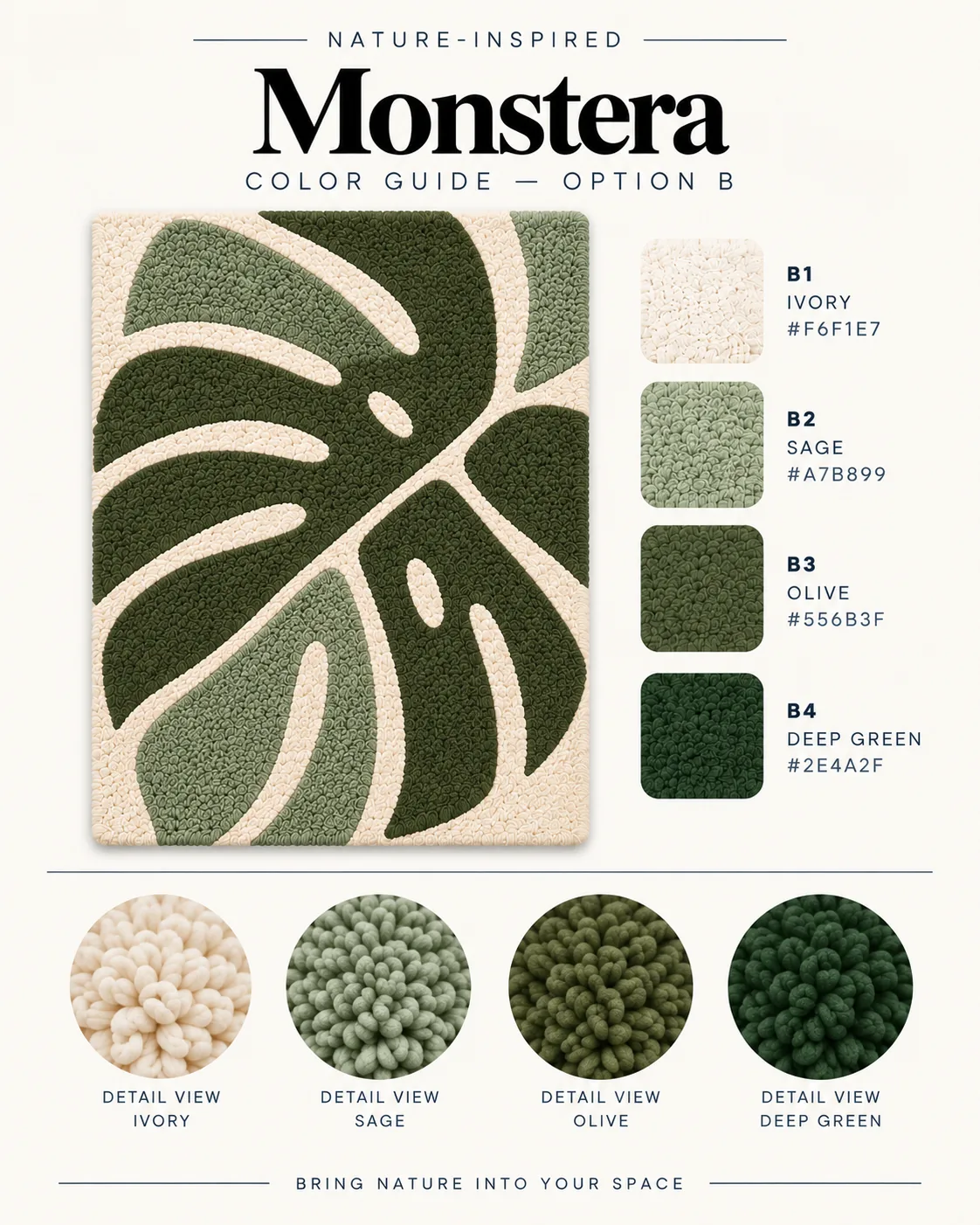 Monstera tufting pattern colour guide — Nature-inspired