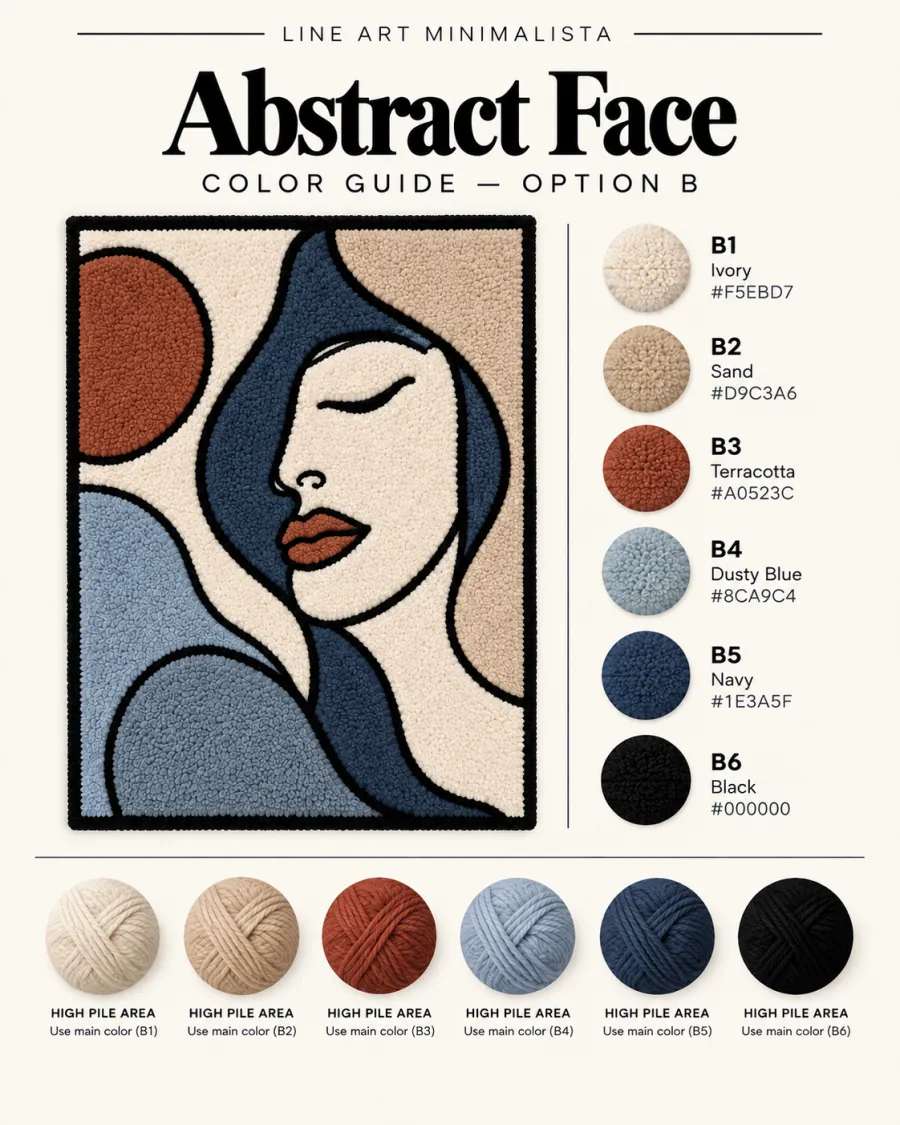 Abstract Face tufting pattern colour guide — Line Art